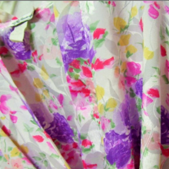 Intimate Affair California Short Robe Floral Print White Coral Pink Gree… - Picture 2 of 3